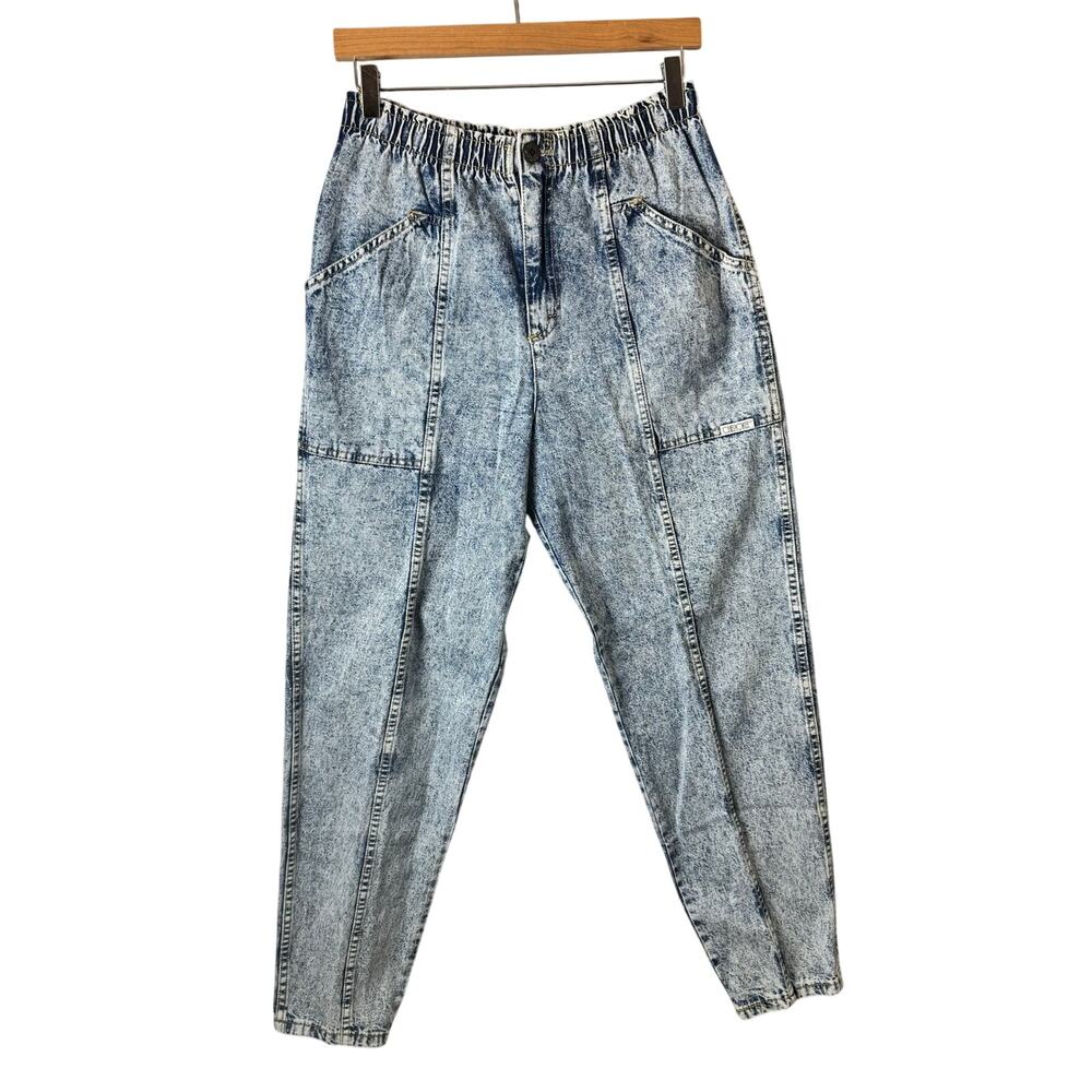 Vtg 70s Acid Wash Jeans Talon Zipper Tapered Barrel Leg Bareback Cherokee Boho